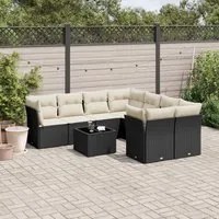 Set Divani da Giardino 9 pz con Cuscini Nero in Polyrattan 3217316