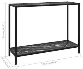 Tavolo Consolle Nero 100x35x75 cm in Vetro Temperato