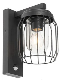 Lampada da parete moderna per esterni nera IP44 con sensore di movimento - Luc