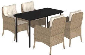 Set da pranzo da giardino 5 pz con cuscini beige in polyrattan
