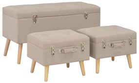 Sgabelli con Contenitore 3 pz in Tessuto Beige 247524