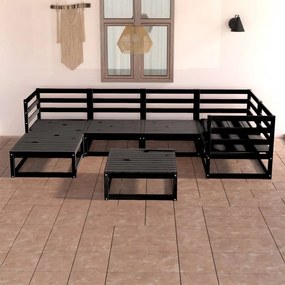 Set Divani da Giardino 7 pz Nero in Legno Massello di Pino