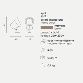 Lampada spot GURU 12x20 cm a pavimento per esterni in alluminio Marrone