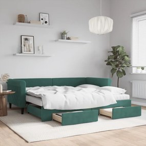 Divano letto estraibile cassetti verde scuro 90x200cm velluto