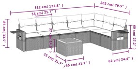 Set Divano da Giardino 8 pz con Cuscini Grigio in Polyrattan