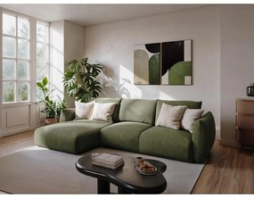 Divano verde allungabile con rivestimento in ciniglia 230 cm Leila – Makamii