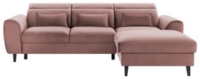 Divano angolare rosa allungabile/con contenitore (con penisola a destra/con chaise lounge) e rivestimento in velluto Foble – ELTAP