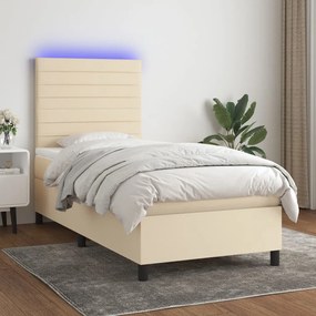 Letto A Molle Con Materasso E Led Crema 80x200 Cm İn Tessuto /