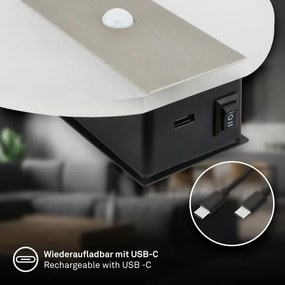 Briloner 3889012 - Applique ricaricabile a LED con sensore TARO LED/2,5W/5V 1800 mAh, finitura opaca