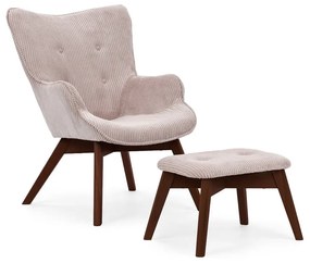 Poltrona con poggiapiedi rosa chiaro con rivestimento in velluto a coste Niko – Ropez