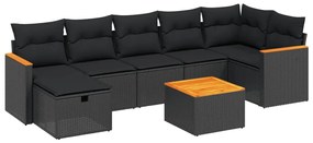 Set Divani da Giardino con Cuscini 8 pz Nero in Polyrattan