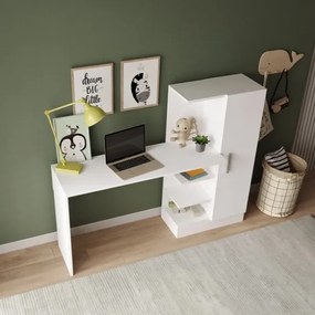 Scrivania Libreria Con Ripiani Laterali 152x40x120H Bianca Laura