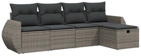 Set divano da giardino 5 pz con cuscini grigio in polyrattan