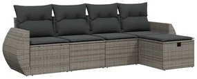 Set divano da giardino 5 pz con cuscini grigio in polyrattan