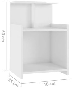 Comodini 2pz Bianco Lucido 40x35x60 cm in Legno Multistrato