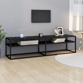 Mobile Porta Tv Marmo Nero 160x40x40,5 Cm İn Vetro Temperato /