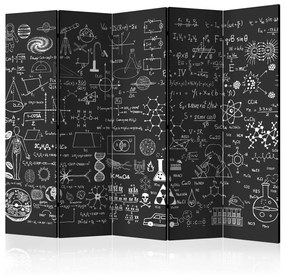 Paravento design Pannello Scientifico II (5 parti) - composizione bianco nero, scritte