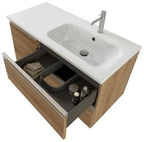Mobile bagno sospeso 100 cm Master rovere con lavabo e specchio contenitore