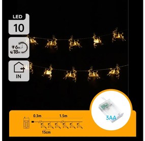 Aigostar - Catena luminosa LED natalizia 10xLED/3xAA 1,5m, luce calda, con renne