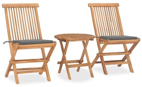 Set da pranzo giardino pieghevole 3 pz cuscino massello di teak