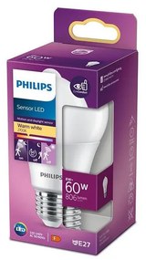 Lampadina LED Philips A60 E27 8W 230V 2700K con sensore