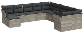 Set divani da giardino 11 pz con cuscini in polyrattan grigio