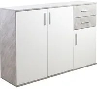 Cassettiera Mobile Armadietto 3 Porte 2 Cassetti Design Moderno Cemento e Bianco