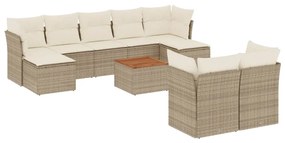 Set divano da giardino 10 pz con cuscini beige in polyrattan