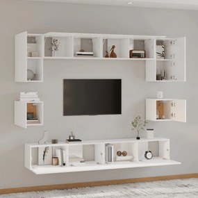 Set mobili porta tv 8pz bianco lucido in legno multistrato