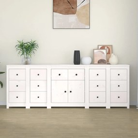 Credenza bianca 230x35x80 cm in legno massello di pino