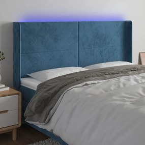 Testiera A Led Blu Scuro 183x16x118/128 Cm İn Velluto /