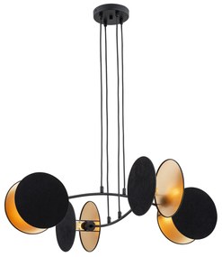 Lampada A Sospensione 4 Luci Moderna Nut In Acciaio Nero E Oro