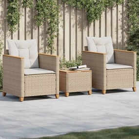 Set Da Bistrò 3 Pz Con Cuscini Beige Polyrattan E Legno Acacia /