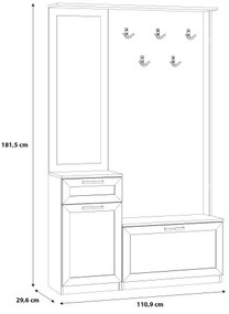 Parete attrezzata per ingresso con specchio KAVI, finitura rovere artisan
