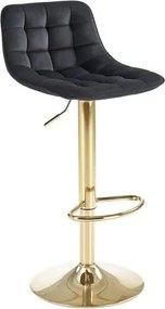 Sgabello da bar H-120 in velluto nero/oro