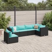 Set Mobili da Giardino 6 pz con Cuscini in Polyrattan Nero 3308172