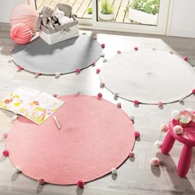 Tappeto rotondo rosa ø 90 cm Pompomparty - douceur d'intérieur