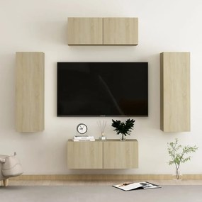 Set Di Mobili Tv 4 Pz Rovere Sonoma İn Legno Multistrato /
