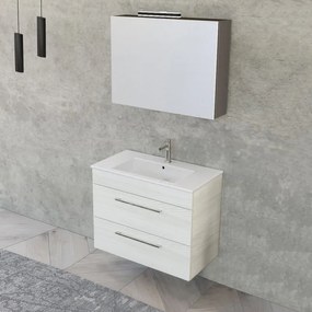 Mobile bagno sospeso 80 cm Smart bianco legno con specchio contenitore