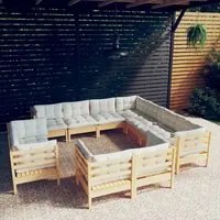 Set Divani da Giardino 11 pz con Cuscini Crema in Massello di Pino cod mxl 41382