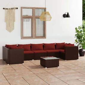 Set Divani da Giardino 8 pz con Cuscini in Polyrattan Marrone