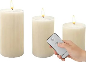 Set 3x candele LED BRILLO, LED/3xAAA, colore crema + telecomando