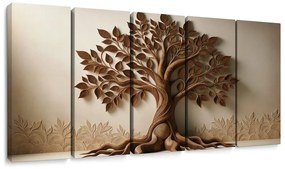 Quadri 5 pezzi – Albero della vita marrone con effetto 3D
