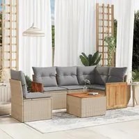 Set Divano da Giardino 6 pz con Cuscini Beige in Polyrattan 3260064