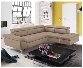 Divano angolare in pelle Salerno II, letto, angolo destro, marrone