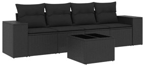 Set divani da giardino 5 pz con cuscini in polyrattan nero