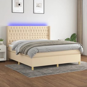 Letto A Molle Con Materasso E Led Crema 160x200 Cm İn Tessuto /