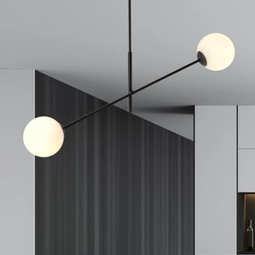 Lampadario 2 Luci Linear In Acciao Nero Con Bracci Regolabili E Vetro Opale