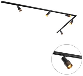 Sistema di illuminazione a binario moderno con 5 faretti nero con bronzo scuro 1 fase - Iconic Kohua