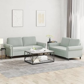 Set Di Divani 2 Pz Con Cuscini Grigio Chiaro İn Velluto /